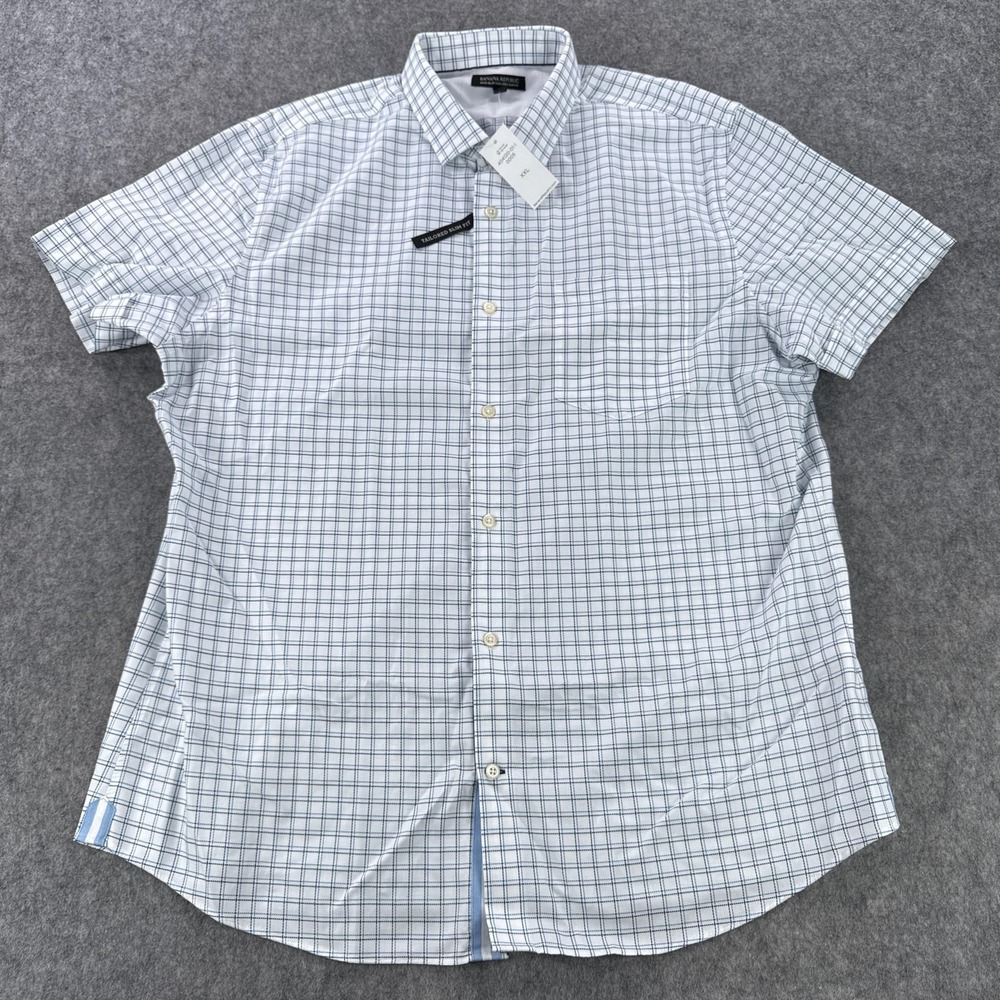 Banana Republic Shirt Mens 2XL White Blue Check Non-Iron Tailored Slim Fit
